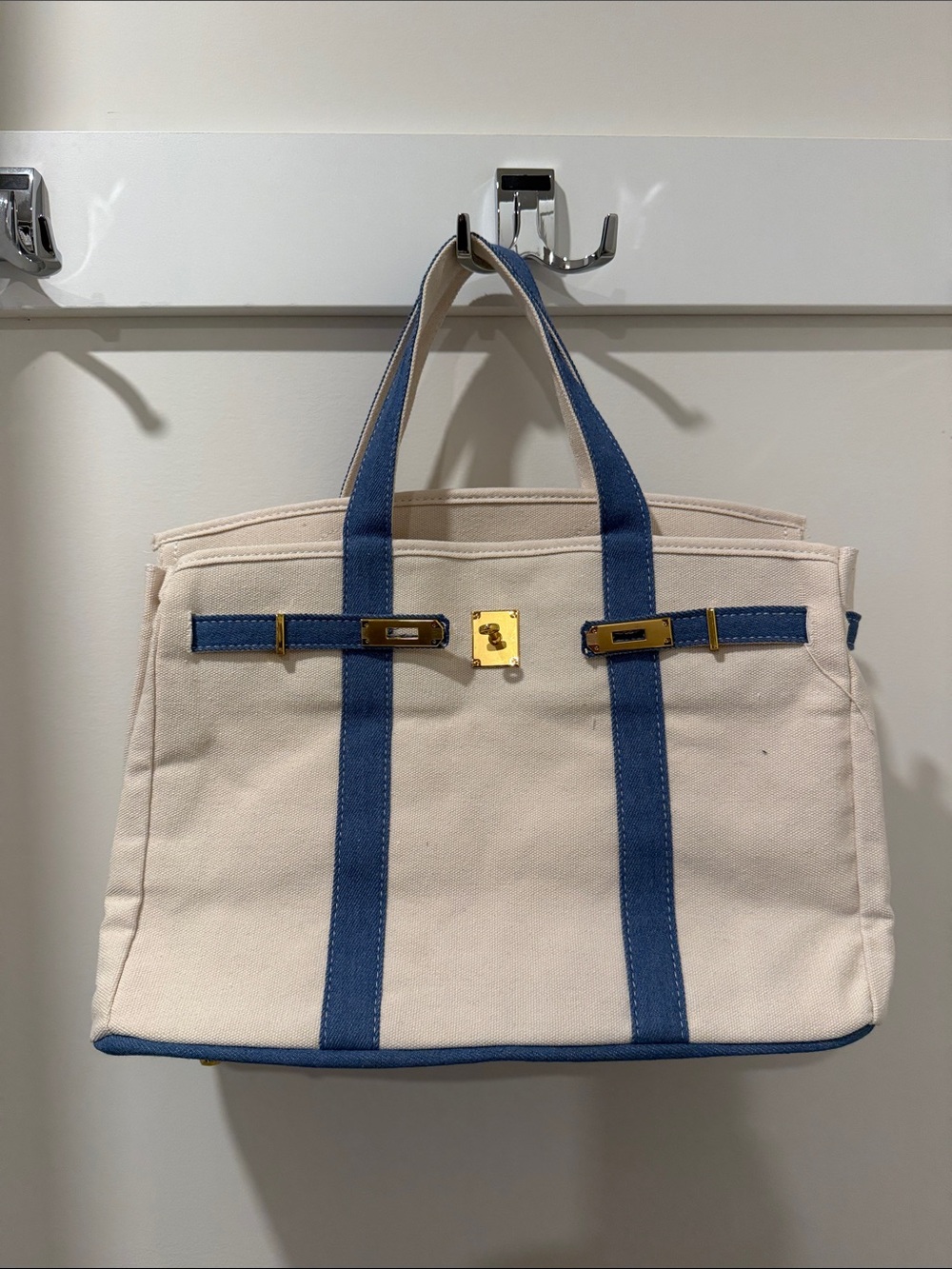 Denim Blue Boatkin Bag (Blue Trim and Gold Hardware)